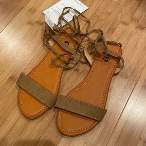 Rekayla Open Toe Tie Up Ankle Wrap Flat Sandals for Women